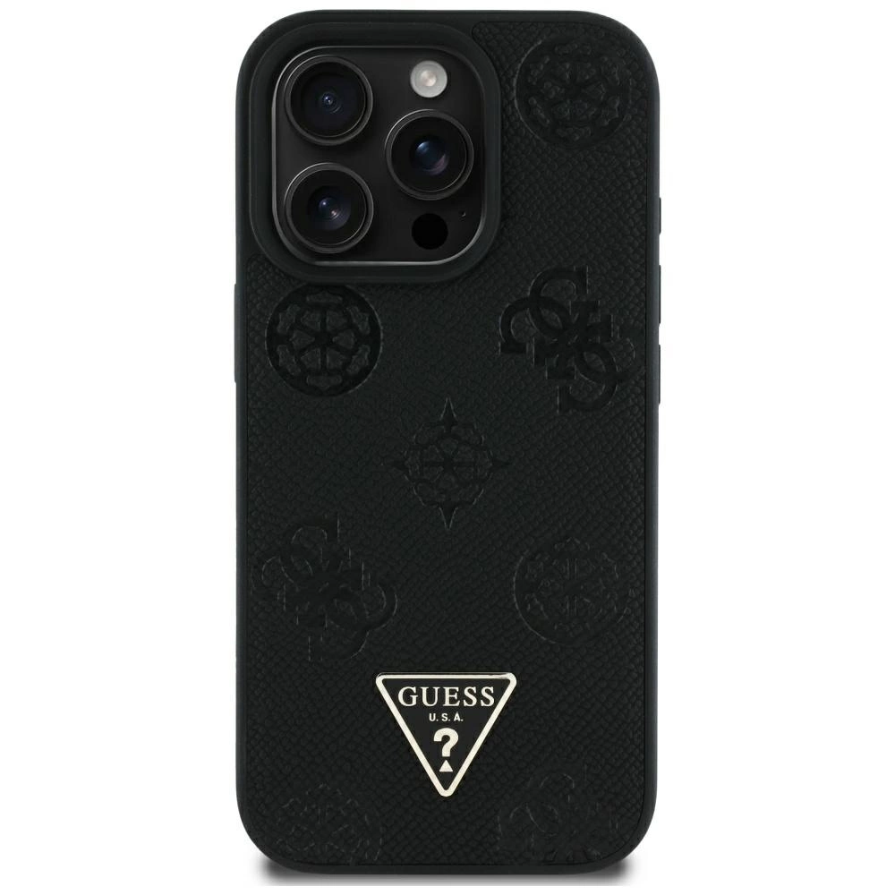 Guess Grained Hot Stamp Peony Triangle Logo MagSafe Case for iPhone 16 Pro Max - Blackeng
