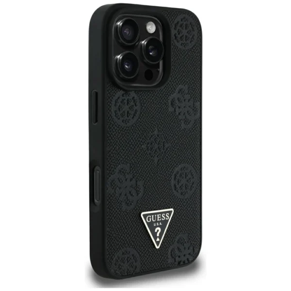 Guess Grained Hot Stamp Peony Triangle Logo MagSafe Case for iPhone 16 Pro Max - Blackeng