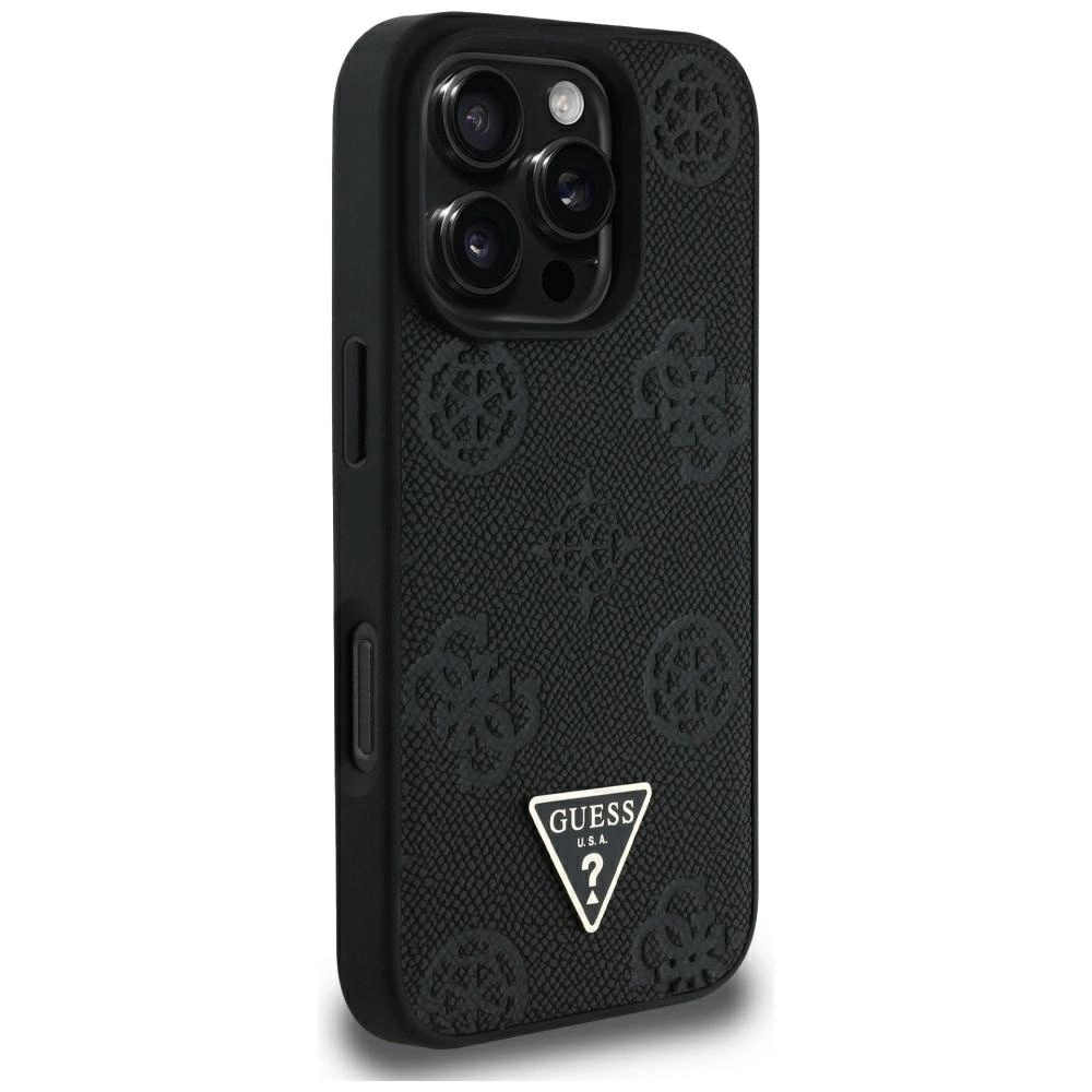 Guess Grained Hot Stamp Peony Triangle Logo MagSafe Case for iPhone 16 Pro Max - Blackeng