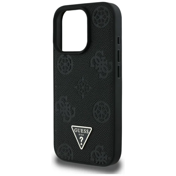 Guess Grained Hot Stamp Peony Triangle Logo MagSafe Case for iPhone 16 Pro Max - Blackeng