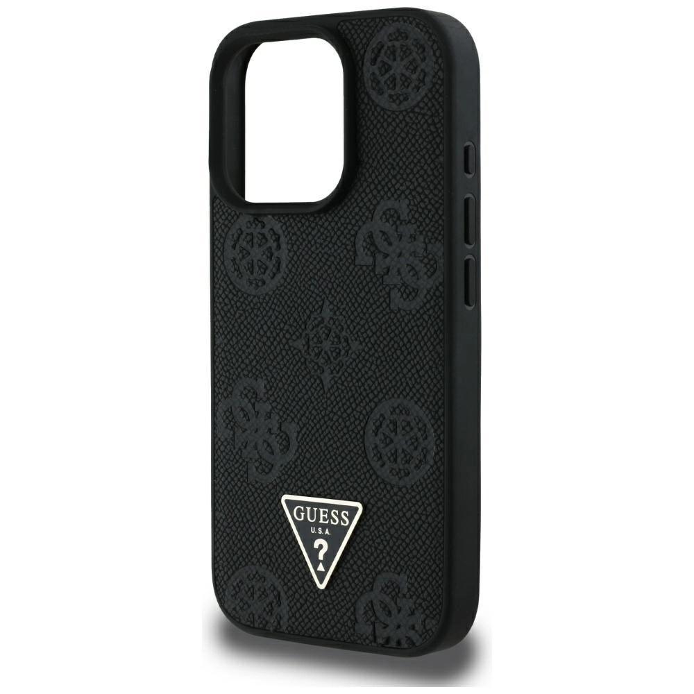 Guess Grained Hot Stamp Peony Triangle Logo MagSafe Case for iPhone 16 Pro Max - Blackeng