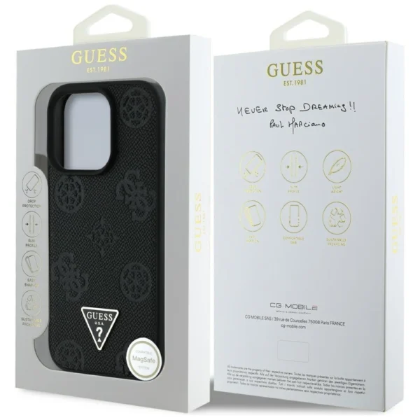 Guess Grained Hot Stamp Peony Triangle Logo MagSafe Case for iPhone 16 Pro Max - Blackeng