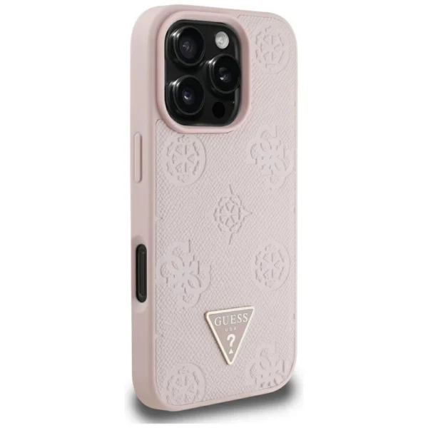 Guess Grained Hot Stamp Peony Triangle Logo MagSafe iPhone 16 Pro Max Case - Pinkeng