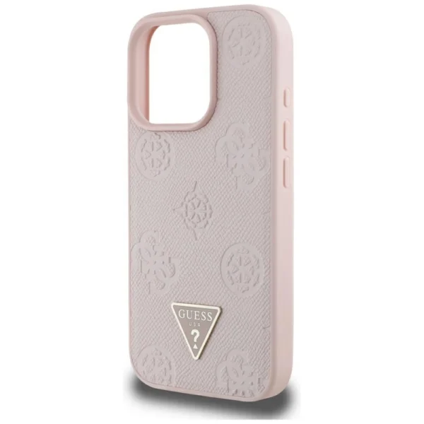 Guess Grained Hot Stamp Peony Triangle Logo MagSafe iPhone 16 Pro Max Case - Pinkeng