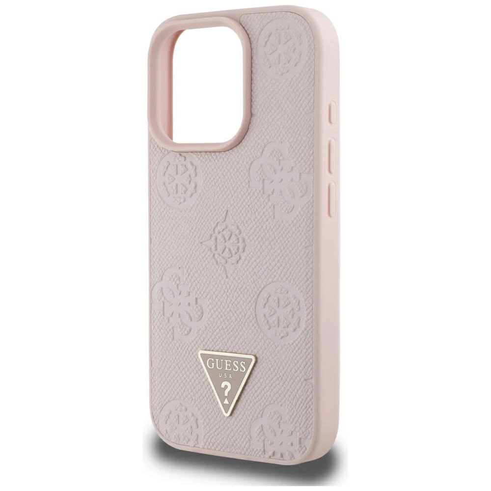 Guess Grained Hot Stamp Peony Triangle Logo MagSafe iPhone 16 Pro Max Case - Pinkeng