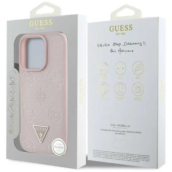 Guess Grained Hot Stamp Peony Triangle Logo MagSafe iPhone 16 Pro Max Case - Pinkeng