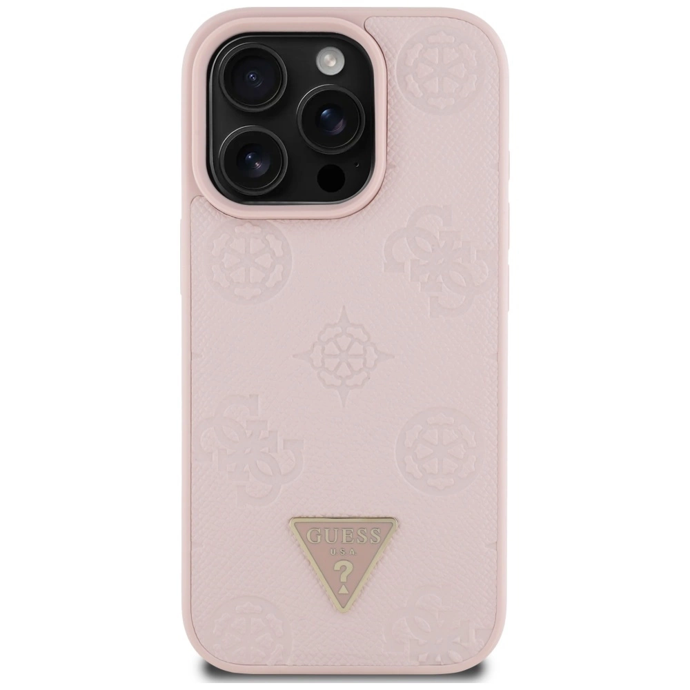 Guess Grained Hot Stamp Peony Triangle Logo MagSafe iPhone 16 Pro Case - Pinkeng