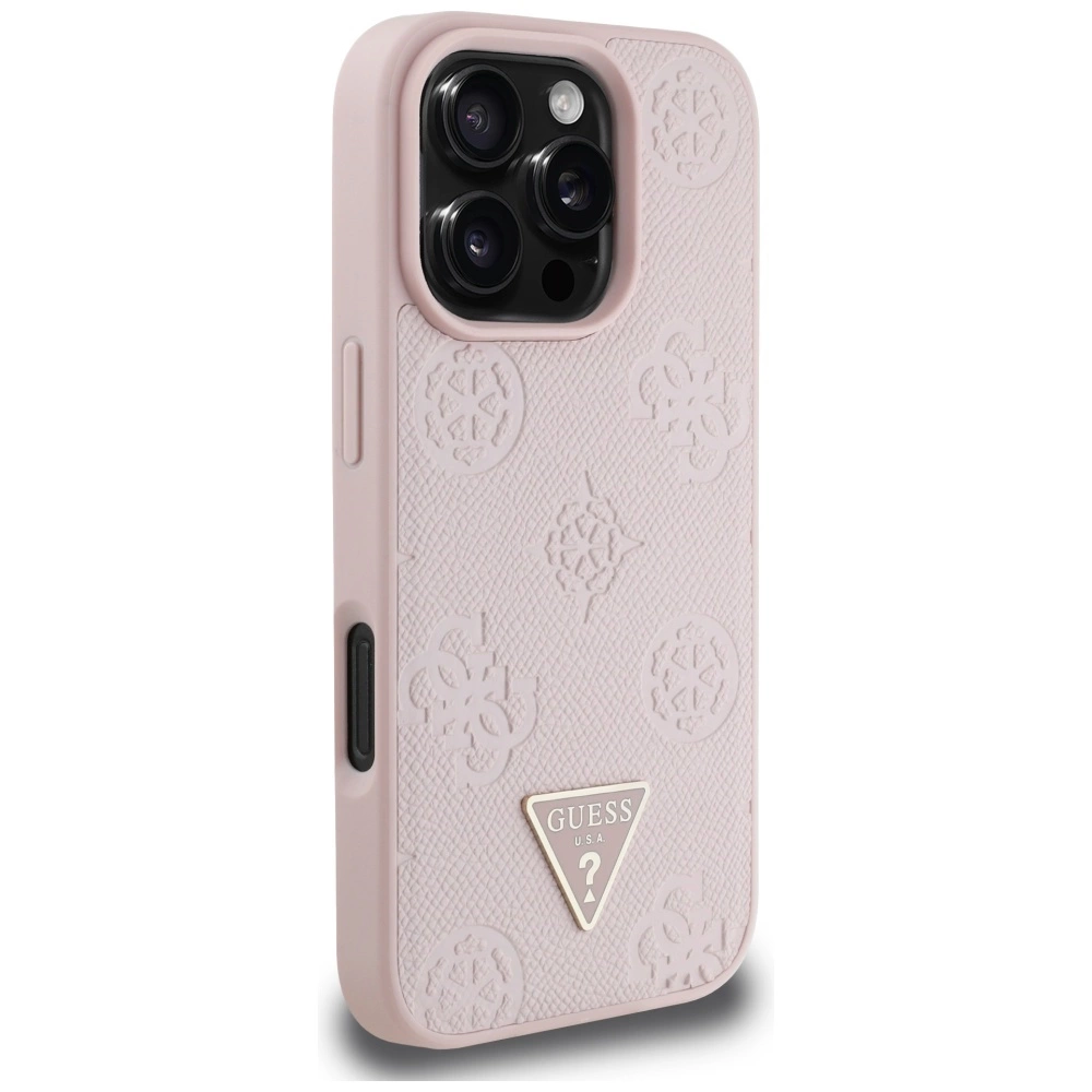Guess Grained Hot Stamp Peony Triangle Logo MagSafe iPhone 16 Pro Case - Pinkeng
