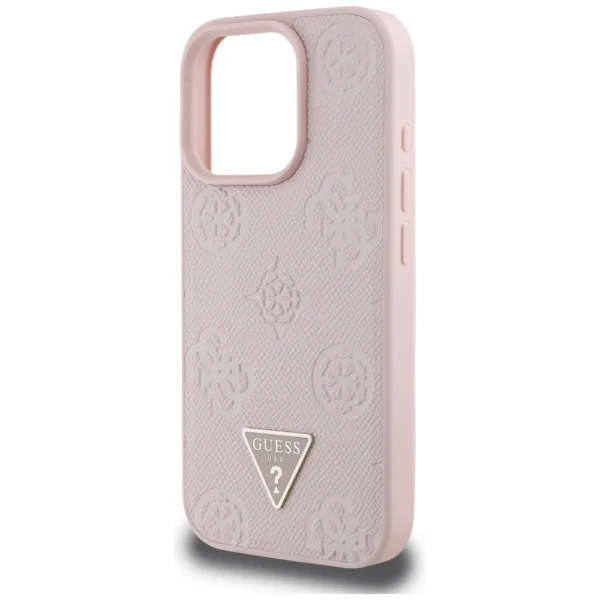 Guess Grained Hot Stamp Peony Triangle Logo MagSafe iPhone 16 Pro Case - Pinkeng