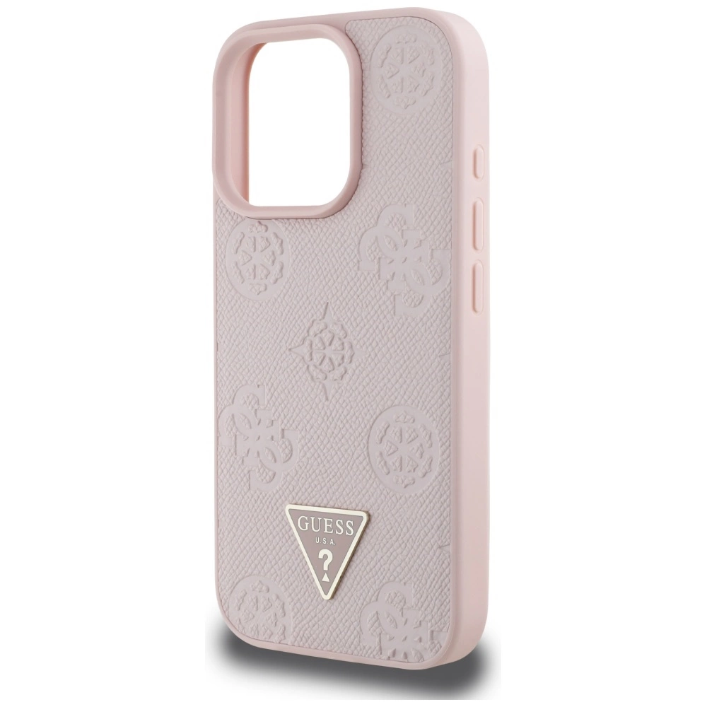 Guess Grained Hot Stamp Peony Triangle Logo MagSafe iPhone 16 Pro Case - Pinkeng