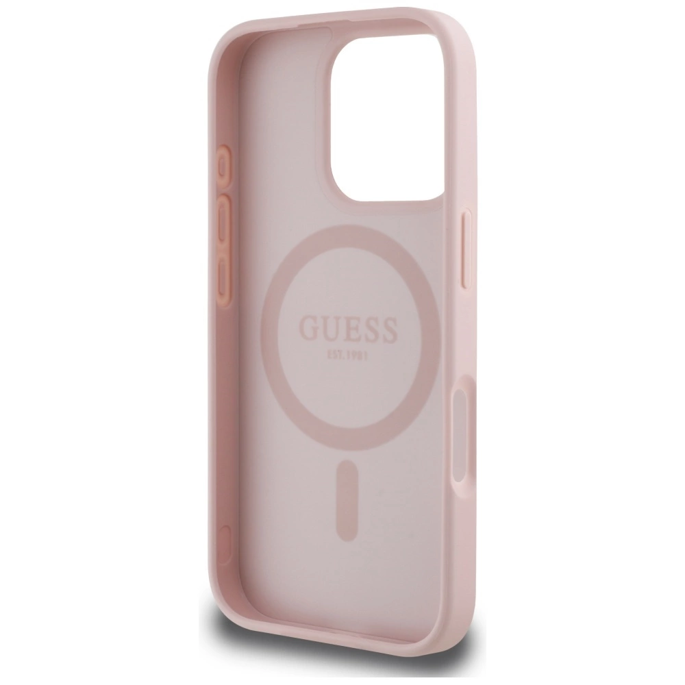 Guess Grained Hot Stamp Peony Triangle Logo MagSafe iPhone 16 Pro Case - Pinkeng