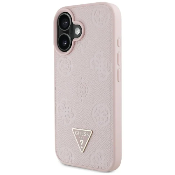 Guess Grained Hot Stamp Peony Triangle Logo MagSafe iPhone 16 Case - Pinkeng