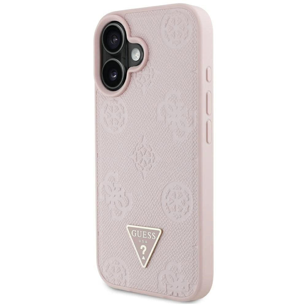Guess Grained Hot Stamp Peony Triangle Logo MagSafe iPhone 16 Case - Pinkeng
