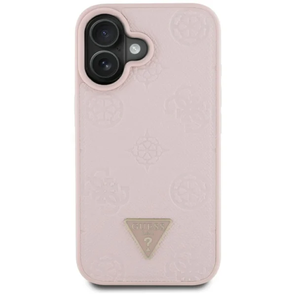 Guess Grained Hot Stamp Peony Triangle Logo MagSafe iPhone 16 Case - Pinkeng