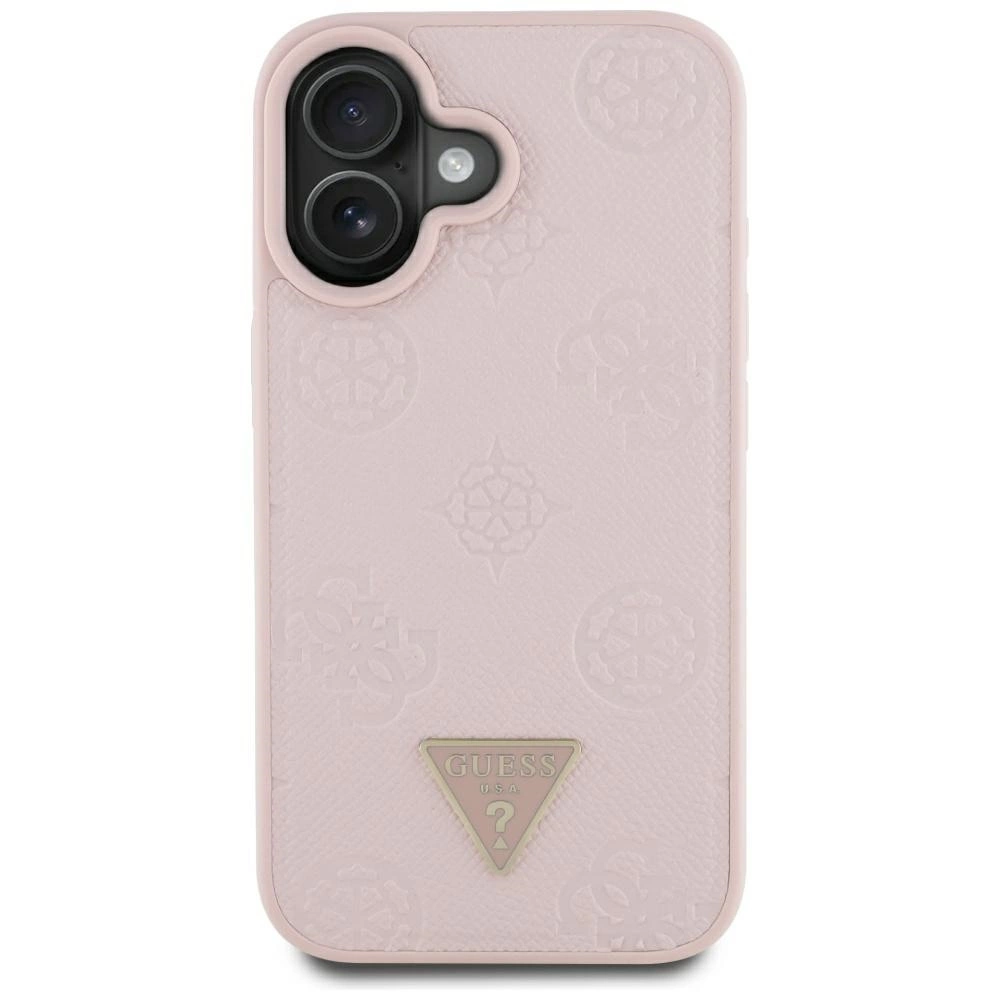 Guess Grained Hot Stamp Peony Triangle Logo MagSafe iPhone 16 Case - Pinkeng