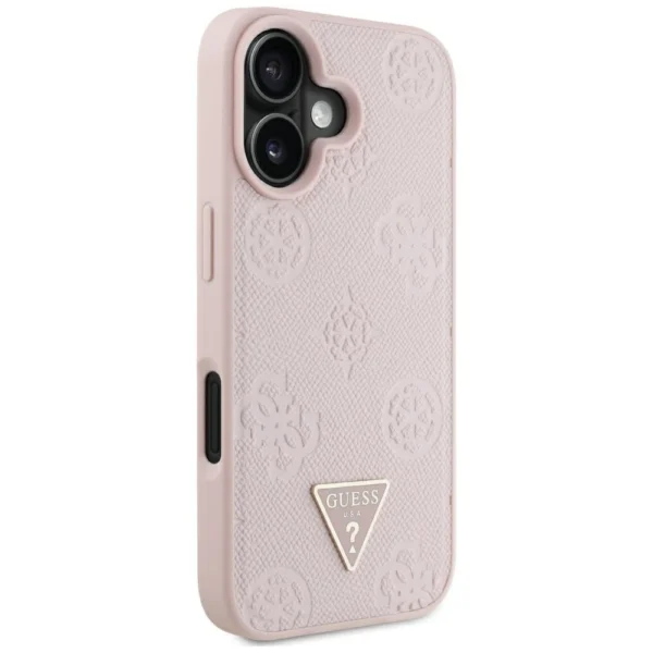 Guess Grained Hot Stamp Peony Triangle Logo MagSafe iPhone 16 Case - Pinkeng