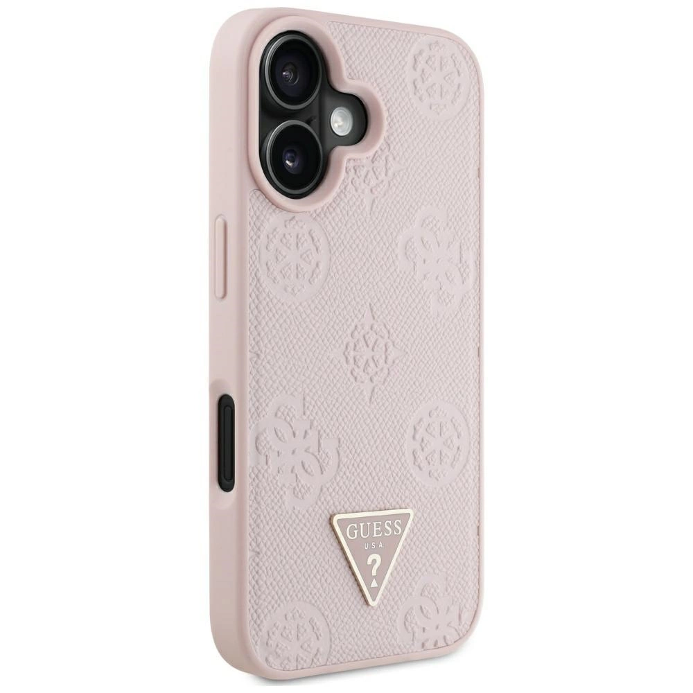 Guess Grained Hot Stamp Peony Triangle Logo MagSafe iPhone 16 Case - Pinkeng