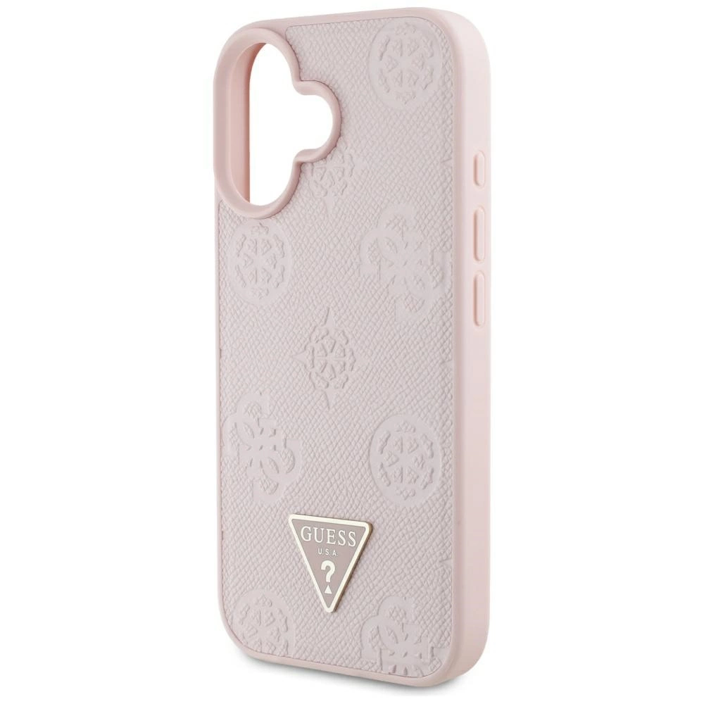 Guess Grained Hot Stamp Peony Triangle Logo MagSafe iPhone 16 Case - Pinkeng