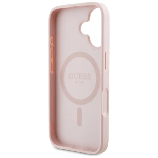 Guess Grained Hot Stamp Peony Triangle Logo MagSafe iPhone 16 Case - Pinkeng