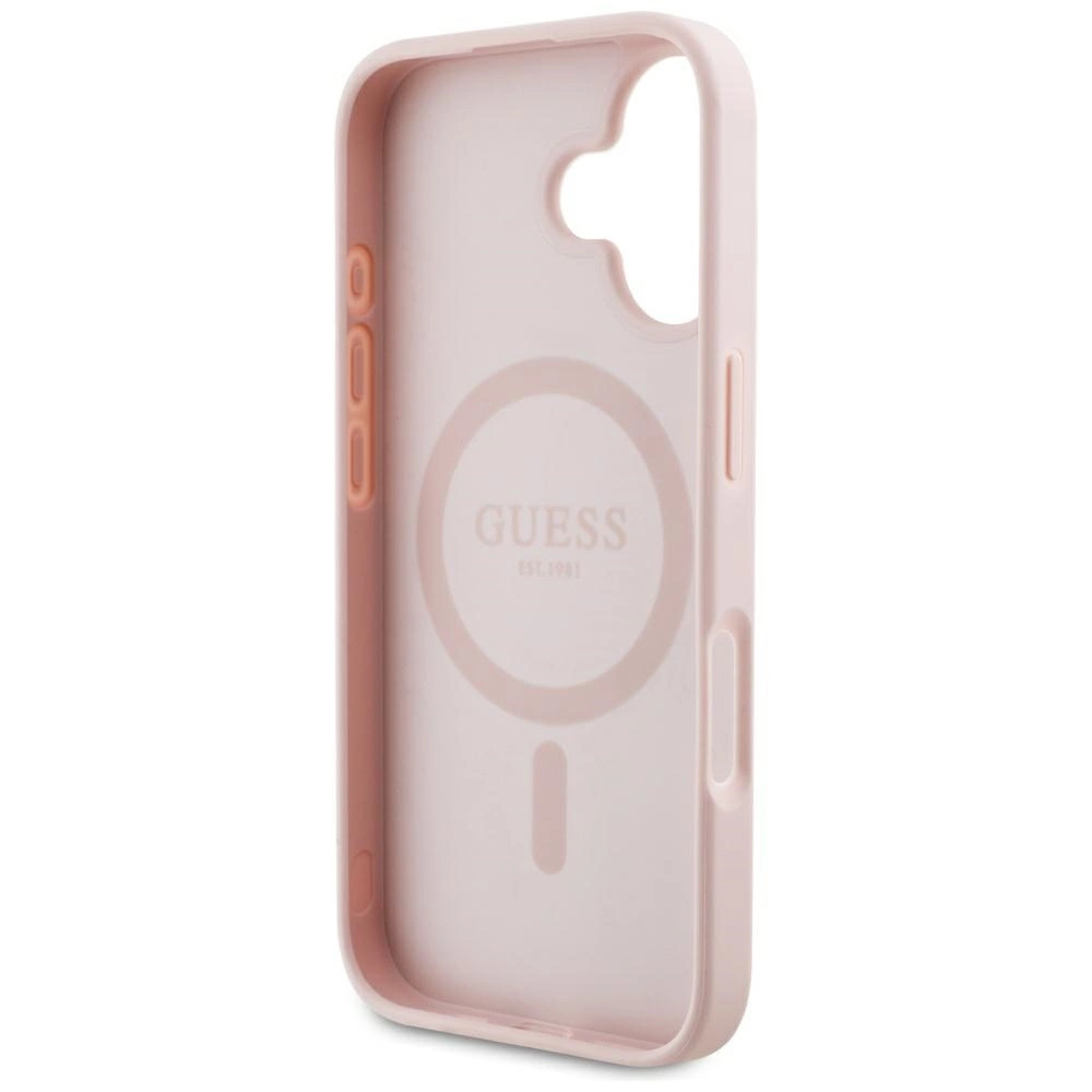 Guess Grained Hot Stamp Peony Triangle Logo MagSafe iPhone 16 Case - Pinkeng