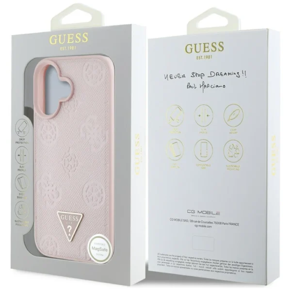 Guess Grained Hot Stamp Peony Triangle Logo MagSafe iPhone 16 Case - Pinkeng