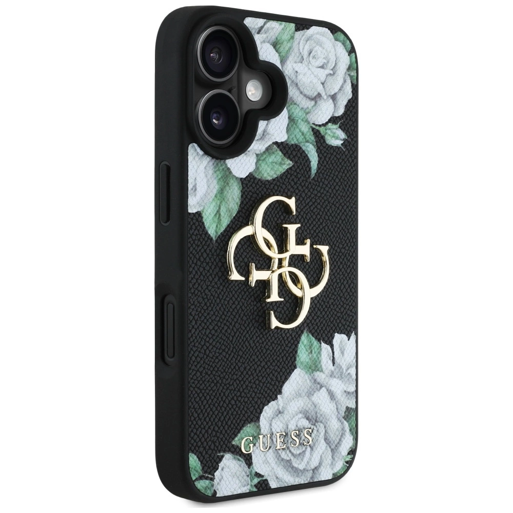 Guess Grained Roses Big 4G logo case for iPhone 16 - blackeng