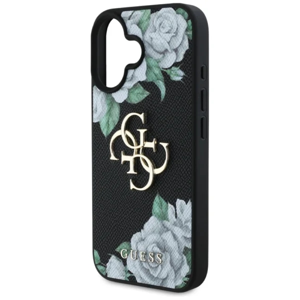 Guess Grained Roses Big 4G logo case for iPhone 16 - blackeng