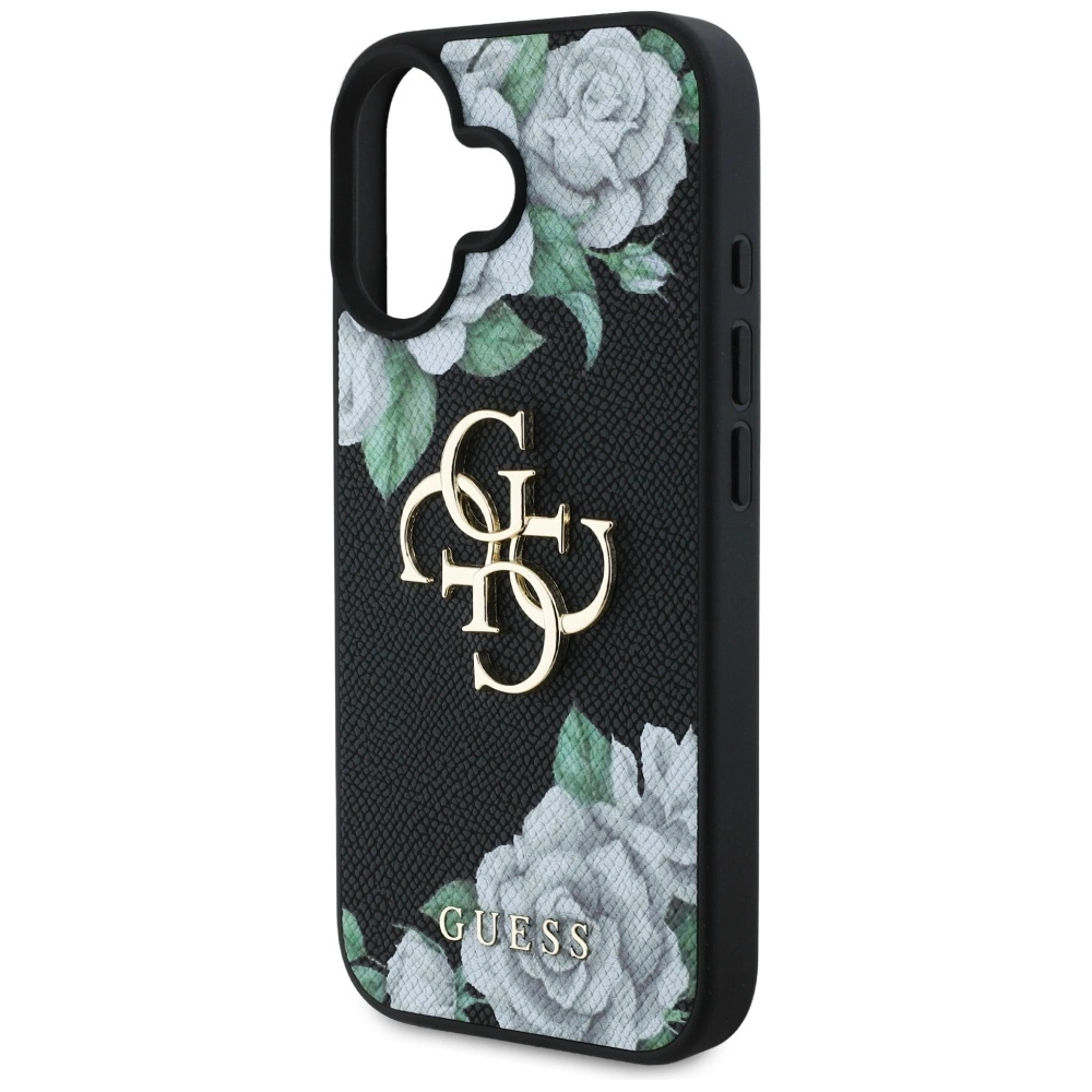 Guess Grained Roses Big 4G logo case for iPhone 16 - blackeng