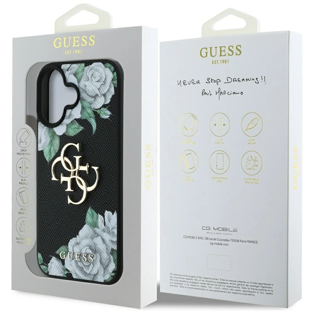 Guess Grained Roses Big 4G logo case for iPhone 16 - blackeng