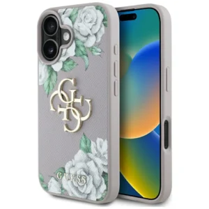 Guess Grained Roses Big 4G Logo iPhone 16 Case - Purpleeng