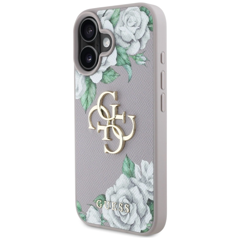 Guess Grained Roses Big 4G Logo iPhone 16 Case - Purpleeng