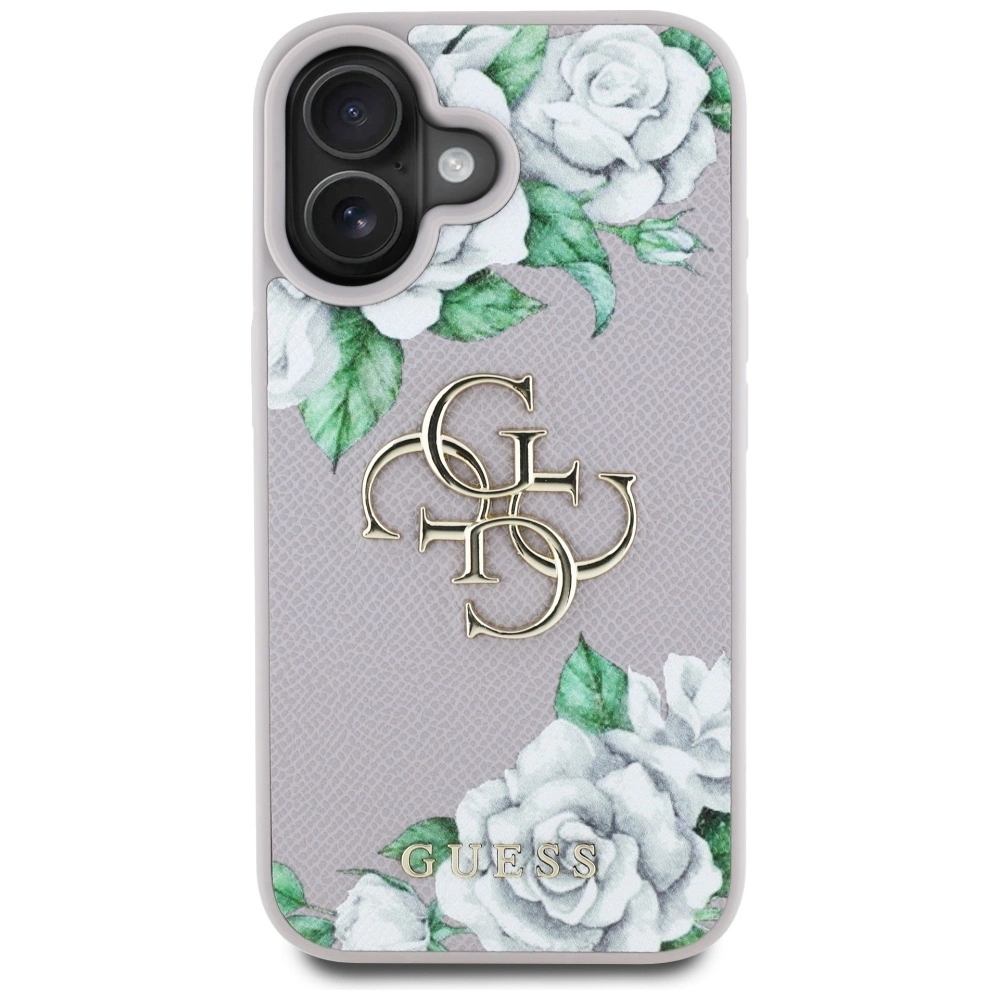Guess Grained Roses Big 4G Logo iPhone 16 Case - Purpleeng
