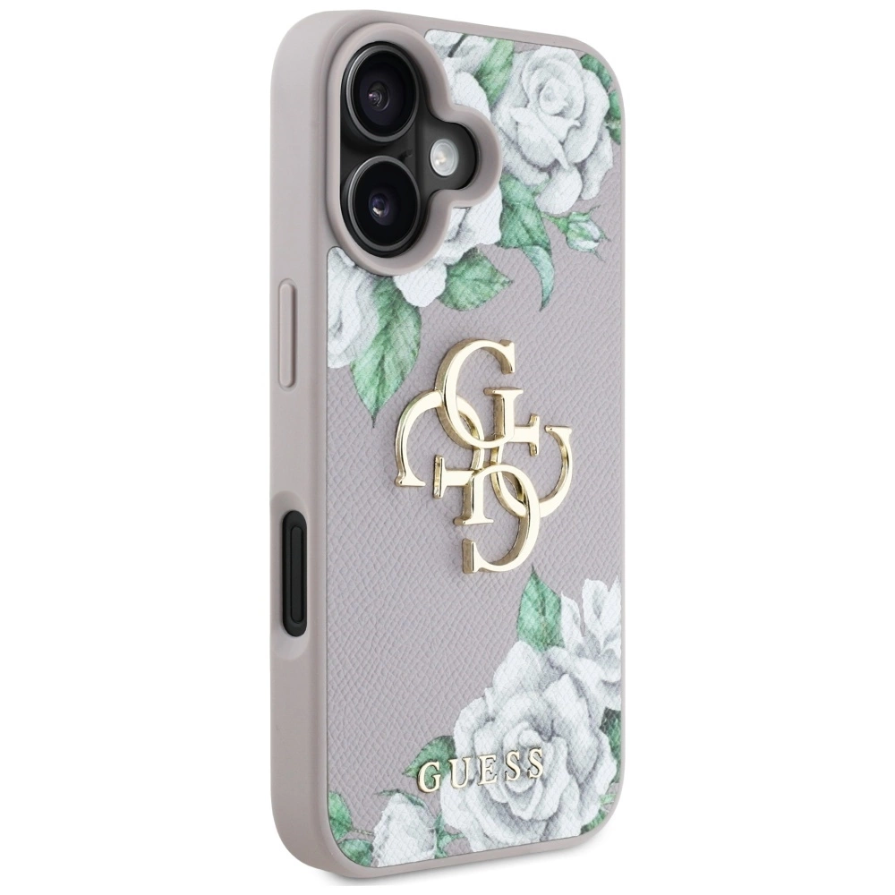 Guess Grained Roses Big 4G Logo iPhone 16 Case - Purpleeng