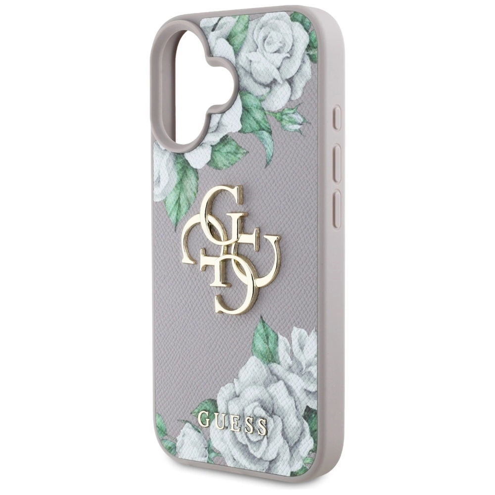 Guess Grained Roses Big 4G Logo iPhone 16 Case - Purpleeng