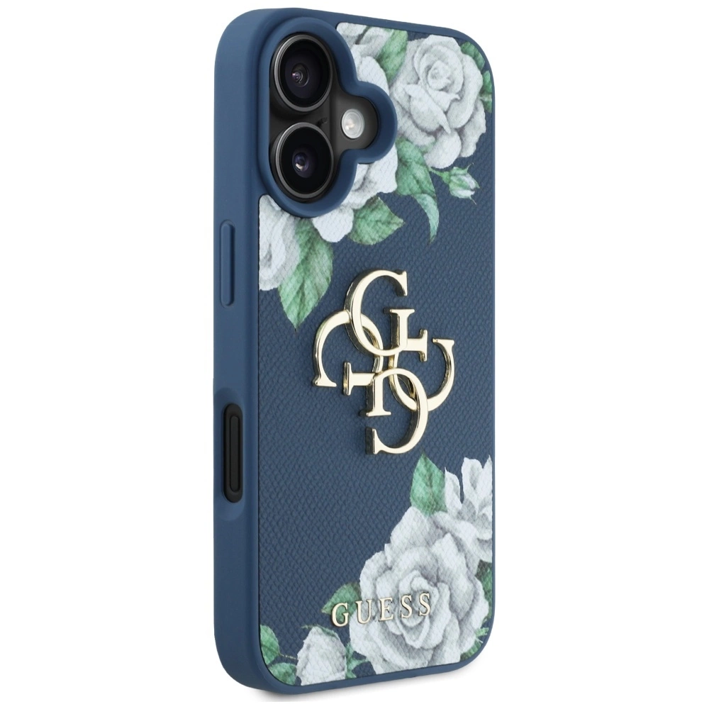Guess Grained Roses Big 4G logo case for iPhone 16 - blueeng