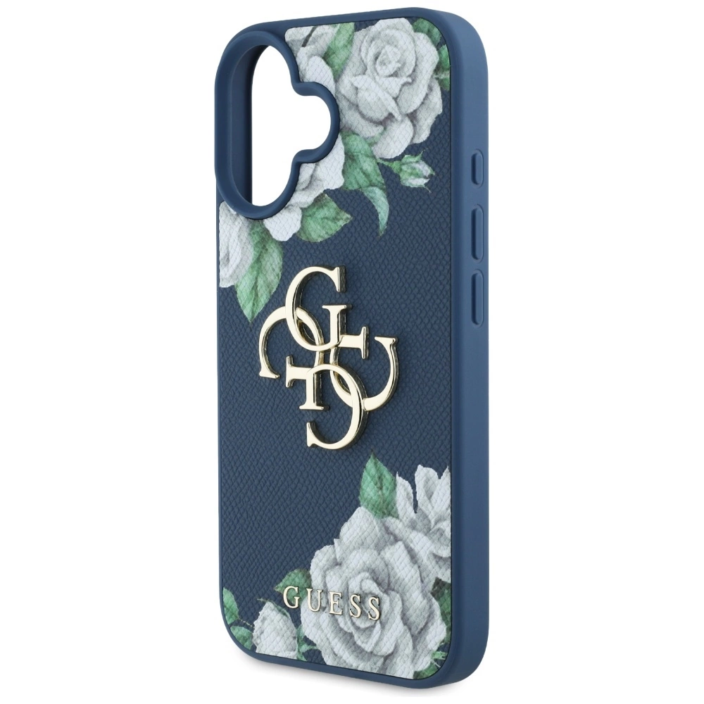 Guess Grained Roses Big 4G logo case for iPhone 16 - blueeng