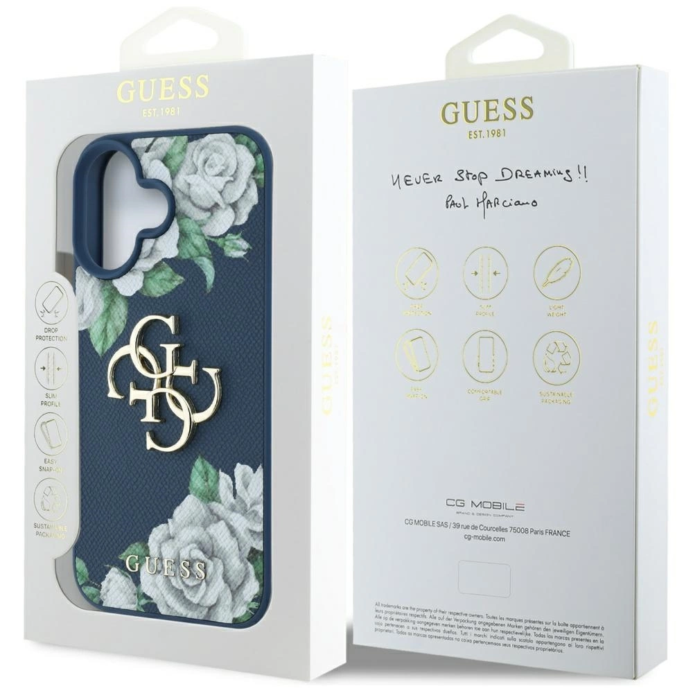 Guess Grained Roses Big 4G logo case for iPhone 16 - blueeng