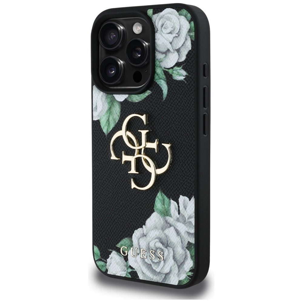 Guess Grained Roses Big 4G logo case for iPhone 16 Pro Max - blackeng