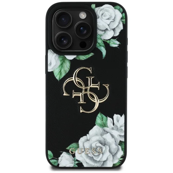 Guess Grained Roses Big 4G logo case for iPhone 16 Pro Max - blackeng