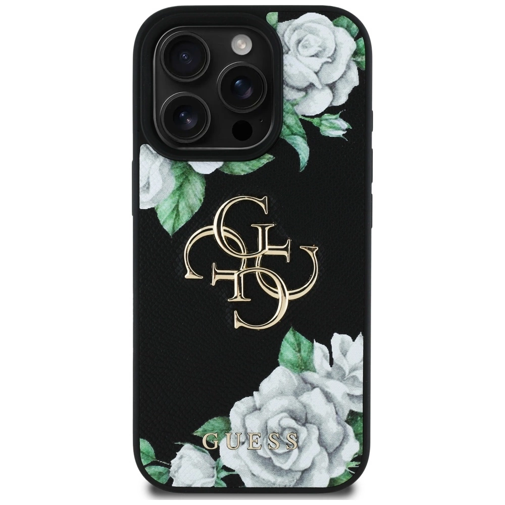 Guess Grained Roses Big 4G logo case for iPhone 16 Pro Max - blackeng