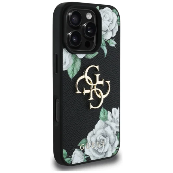 Guess Grained Roses Big 4G logo case for iPhone 16 Pro Max - blackeng