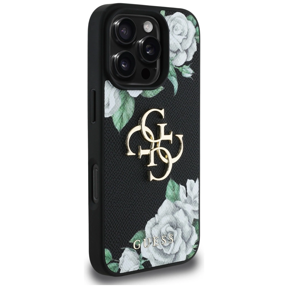 Guess Grained Roses Big 4G logo case for iPhone 16 Pro Max - blackeng