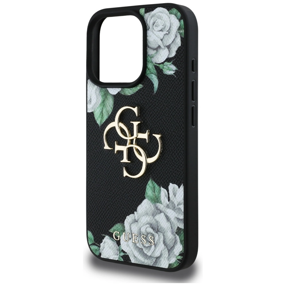 Guess Grained Roses Big 4G logo case for iPhone 16 Pro Max - blackeng