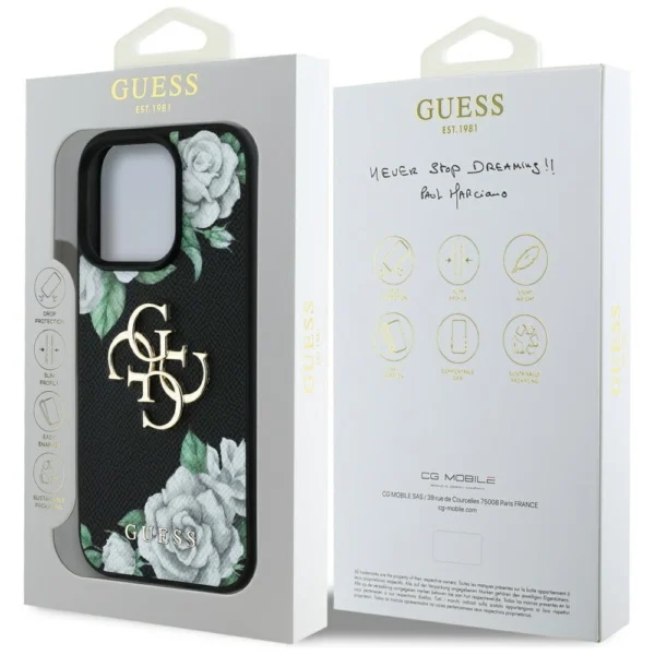 Guess Grained Roses Big 4G logo case for iPhone 16 Pro Max - blackeng