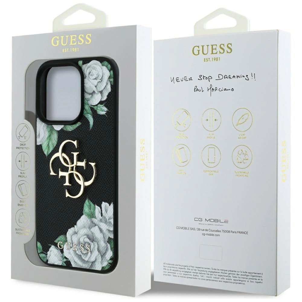 Guess Grained Roses Big 4G logo case for iPhone 16 Pro Max - blackeng