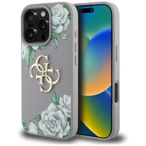 Guess Grained Roses Big 4G Logo iPhone 16 Pro Max Case - Purpleeng