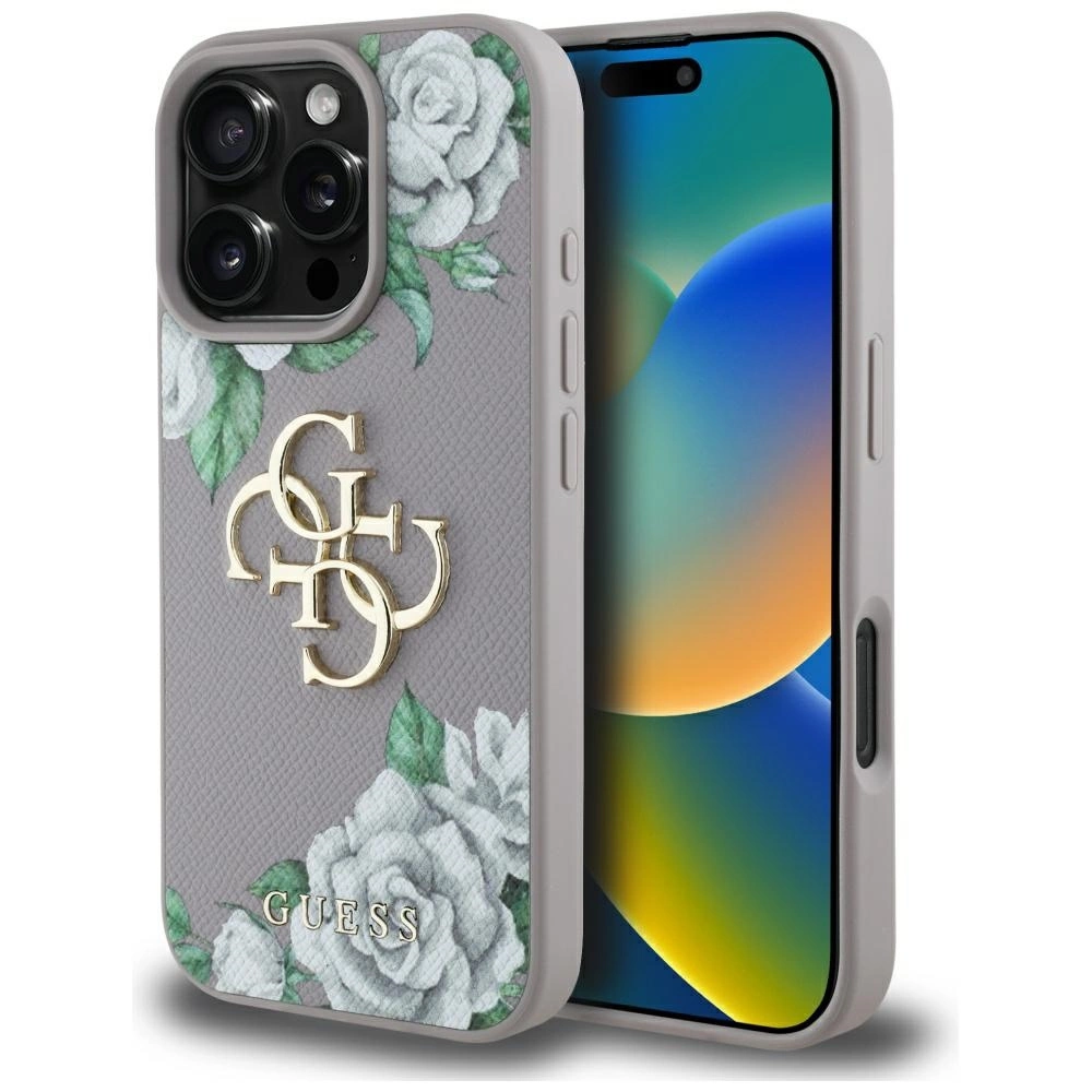 Guess Grained Roses Big 4G Logo iPhone 16 Pro Max Case - Purpleeng