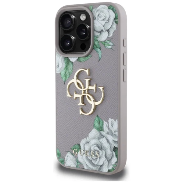 Guess Grained Roses Big 4G Logo iPhone 16 Pro Max Case - Purpleeng