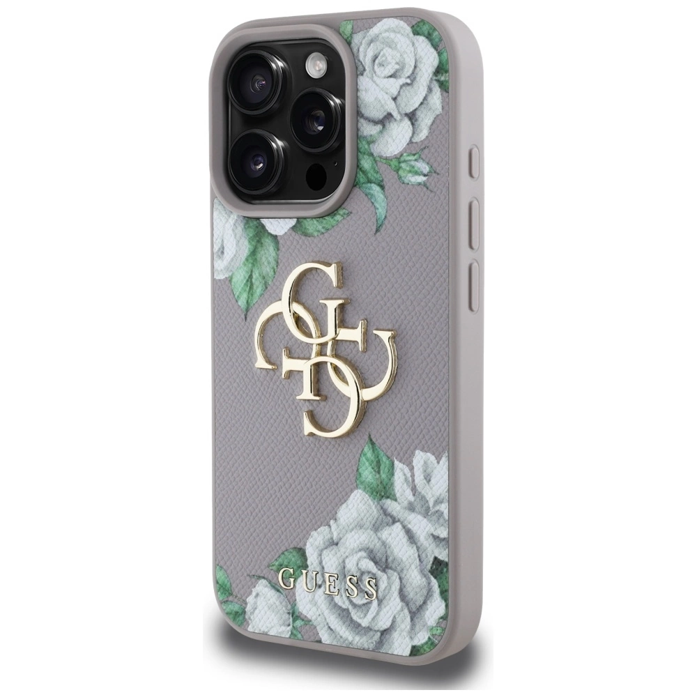 Guess Grained Roses Big 4G Logo iPhone 16 Pro Max Case - Purpleeng