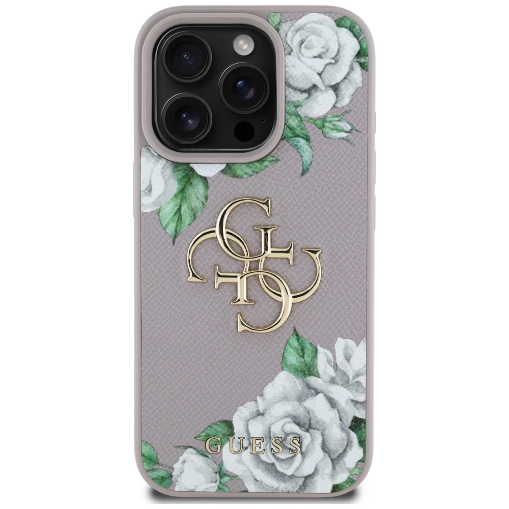 Guess Grained Roses Big 4G Logo iPhone 16 Pro Max Case - Purpleeng